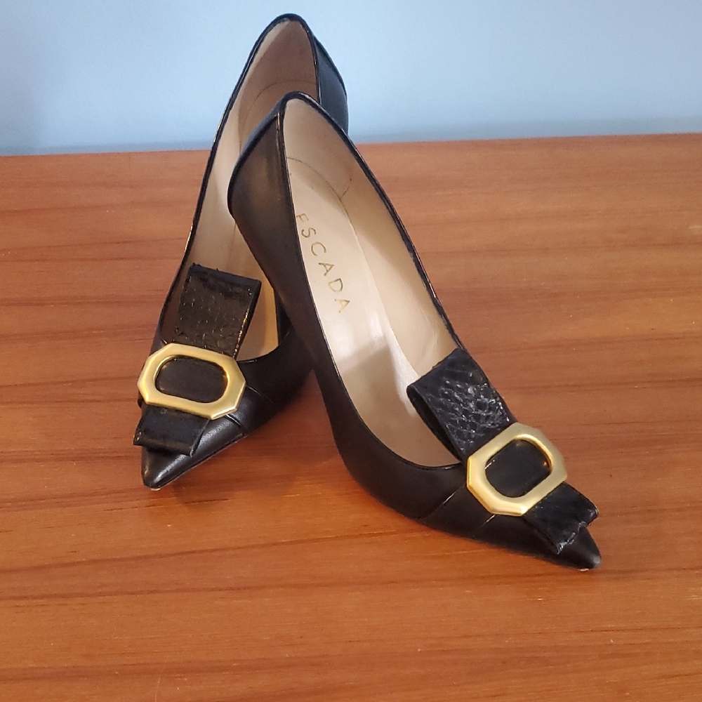 Escada Black Heels with Gold Accent